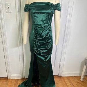 Emerald Green off shoulder gown